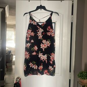 Red floral black dress